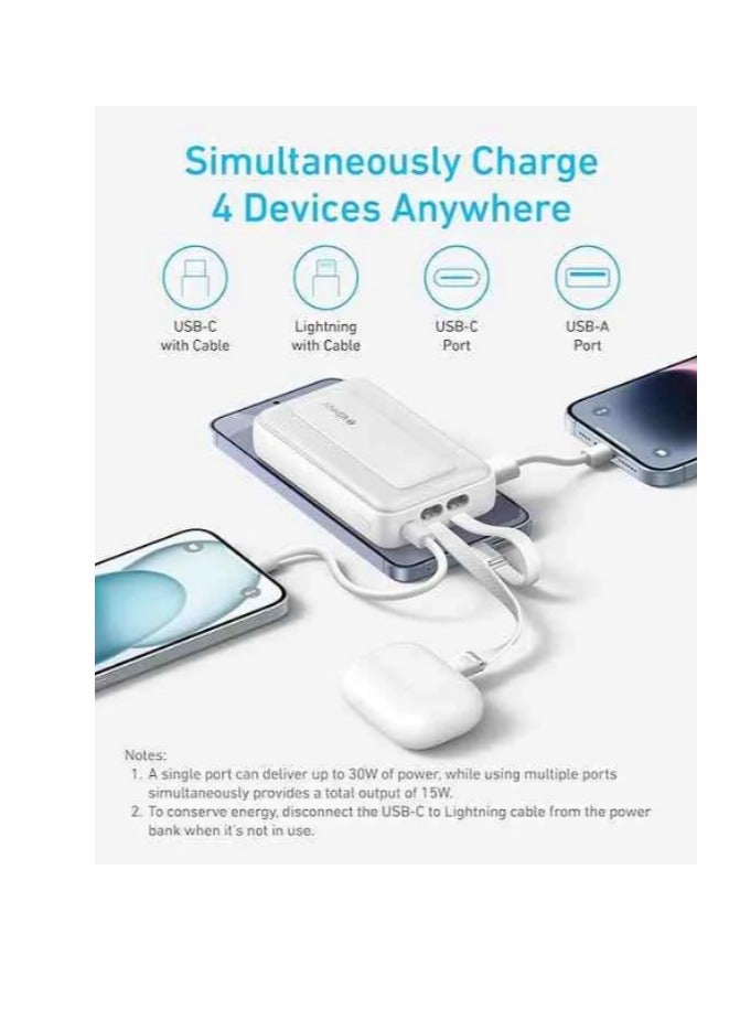 Anker 10000 mAh Anker Zolo Power Bank10000mAh 30W Max Fast Portable Charger with Built-in USB-C and MFi Certified Lightning Cables white  - Image 2