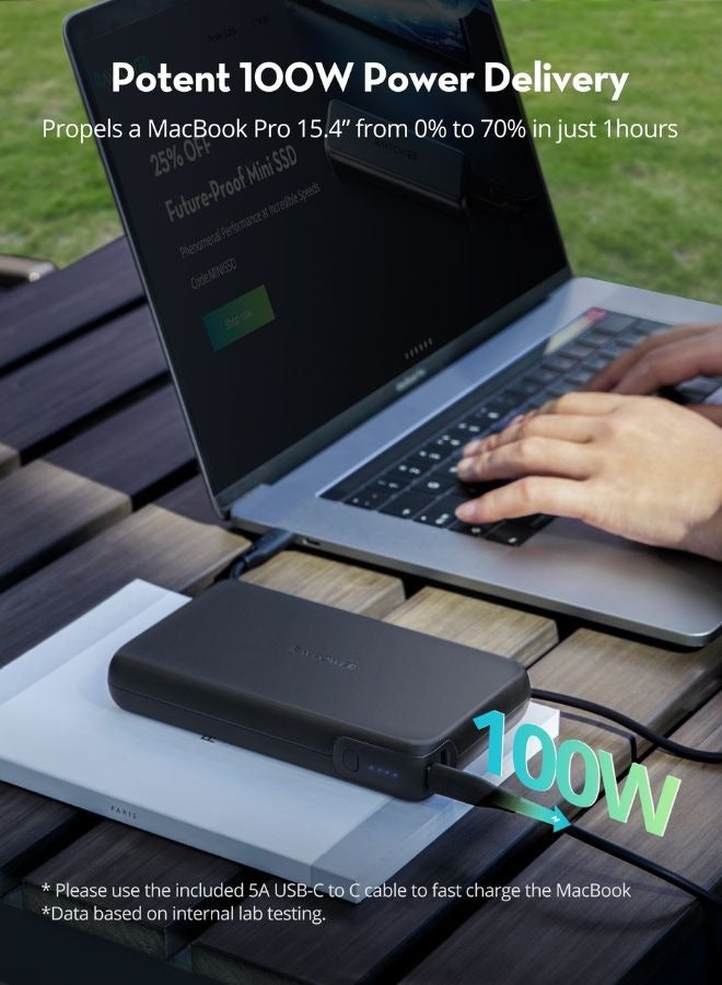 RAVPower 30000mAh 100W 2-Port Laptop Power Bank, PD 3.0 & QC 3.0 Fast Charging for Laptops, Tablets, Phones, & More, 65W USB-C and 18W USB-A Outputs, Compact Design, PB232 Black - Image 3