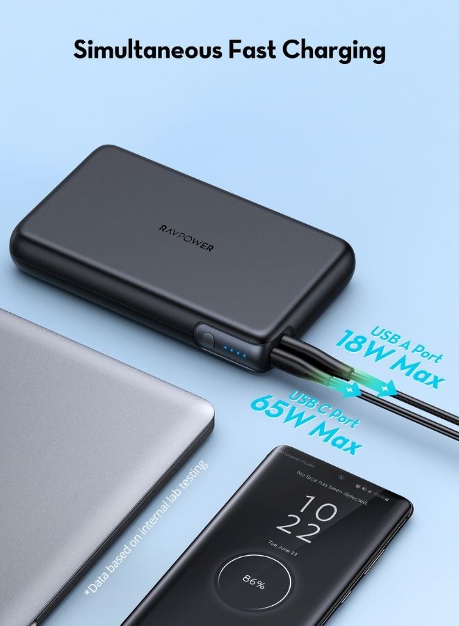 RAVPower 30000mAh 100W 2-Port Laptop Power Bank, PD 3.0 & QC 3.0 Fast Charging for Laptops, Tablets, Phones, & More, 65W USB-C and 18W USB-A Outputs, Compact Design, PB232 Black - Image 4