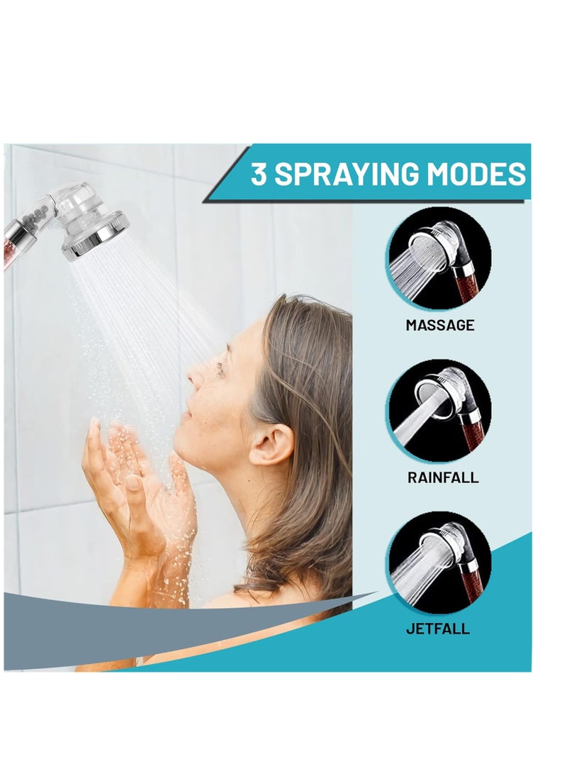 ECVV - ECVV Handheld Shower Head, High Pressure With Water Saving 3 Modes Settings Detachable Filter Head For Hair & Skin Replaceable Mineral Balls, Clear Shower01 multi - Image 1