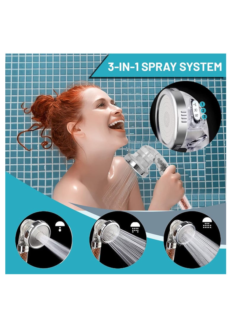 ECVV - ECVV Handheld Shower Head, High Pressure With Water Saving 3 Modes Settings Detachable Filter Head For Hair & Skin Replaceable Mineral Balls, Clear Shower01 multi - Image 1