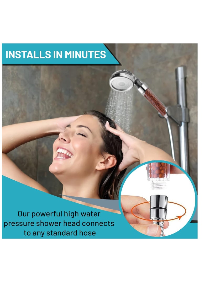 ECVV - ECVV Handheld Shower Head, High Pressure With Water Saving 3 Modes Settings Detachable Filter Head For Hair & Skin Replaceable Mineral Balls, Clear Shower01 multi - Image 1