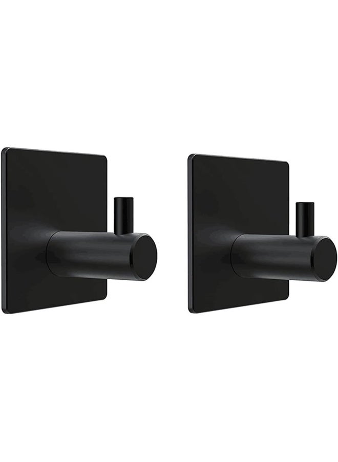 ECVV Towel Hooks for Bathrooms, Heavy Duty Bath Robe Hook for Hanging Coat Hat Towel, Strong Self-Adhesive Shower Hook Black Pack of 2 Pcs Black  - Image 1