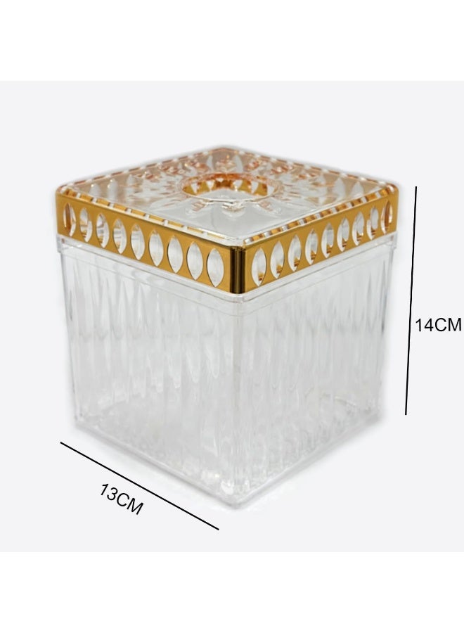 ECVV Acrylic Delux Tissue Holder Box Transparent Paper Roll clear Square Napkin For Home | Office | Restaurants | Hotels | Bathroom vanity countertops | Square Gold & TP - Image 2