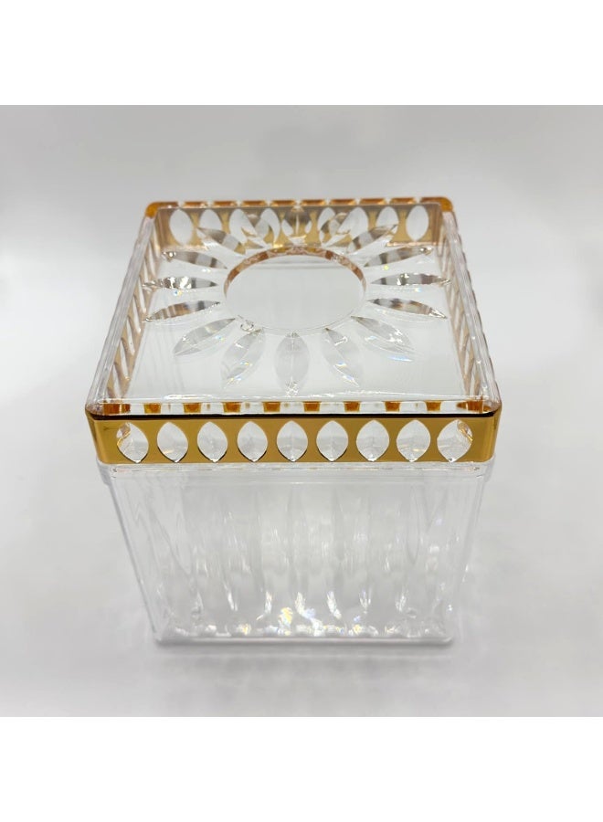 ECVV Acrylic Delux Tissue Holder Box Transparent Paper Roll clear Square Napkin For Home | Office | Restaurants | Hotels | Bathroom vanity countertops | Square Gold & TP - Image 3