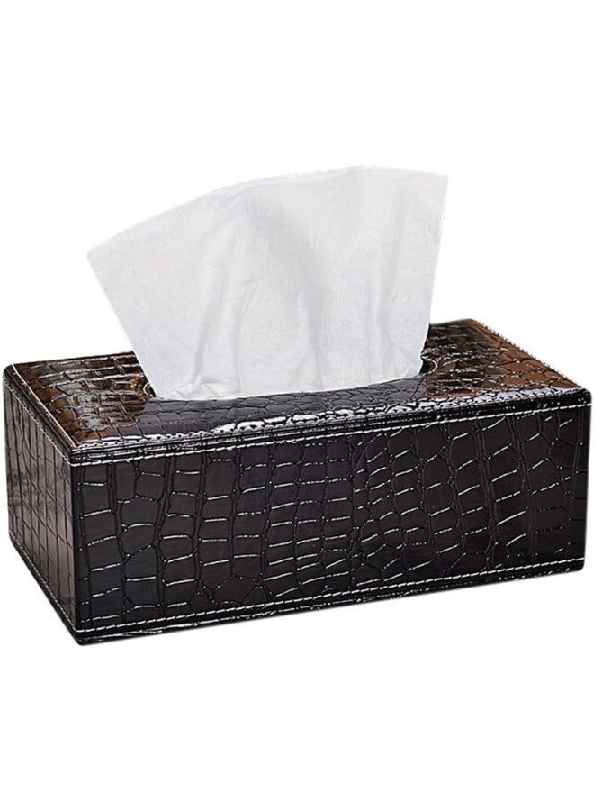 إي سي في في Rectangular PU Leather Facial Tissue Box Holder Cover With Design, Napkin Holder Pumping Paper Case Dispenser for Home Office Car Automotive Decoration Black - Image 1