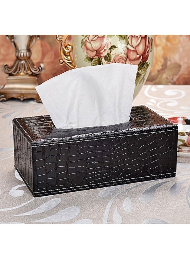 إي سي في في Rectangular PU Leather Facial Tissue Box Holder Cover With Design, Napkin Holder Pumping Paper Case Dispenser for Home Office Car Automotive Decoration Black - Image 3