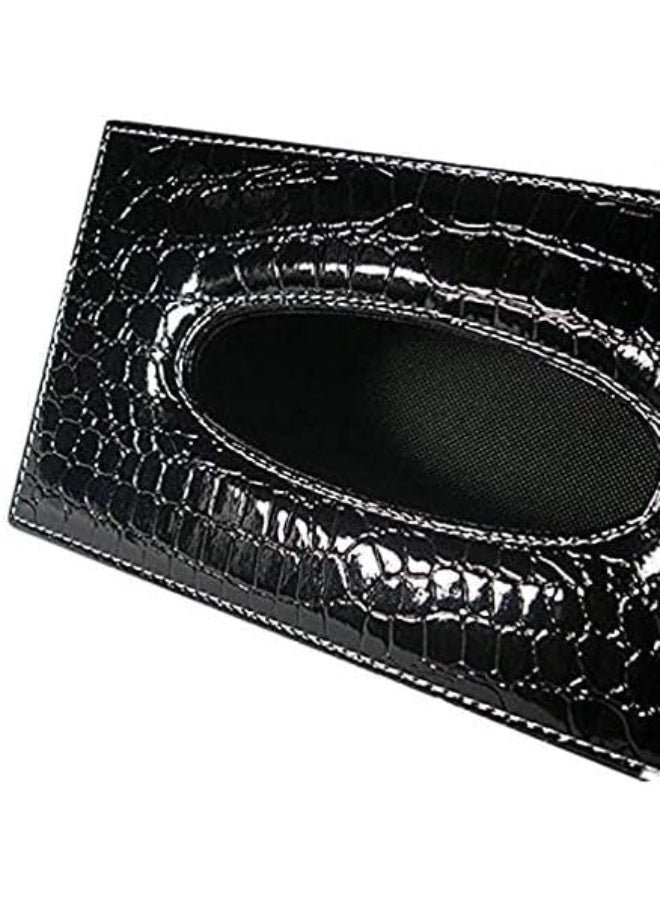 إي سي في في Rectangular PU Leather Facial Tissue Box Holder Cover With Design, Napkin Holder Pumping Paper Case Dispenser for Home Office Car Automotive Decoration Black - Image 5