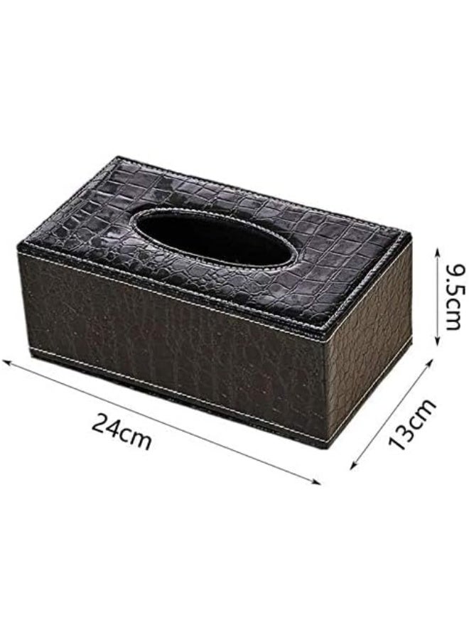إي سي في في Rectangular PU Leather Facial Tissue Box Holder Cover With Design, Napkin Holder Pumping Paper Case Dispenser for Home Office Car Automotive Decoration Black - Image 2