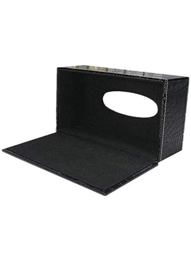 إي سي في في Rectangular PU Leather Facial Tissue Box Holder Cover With Design, Napkin Holder Pumping Paper Case Dispenser for Home Office Car Automotive Decoration Black - Image 4
