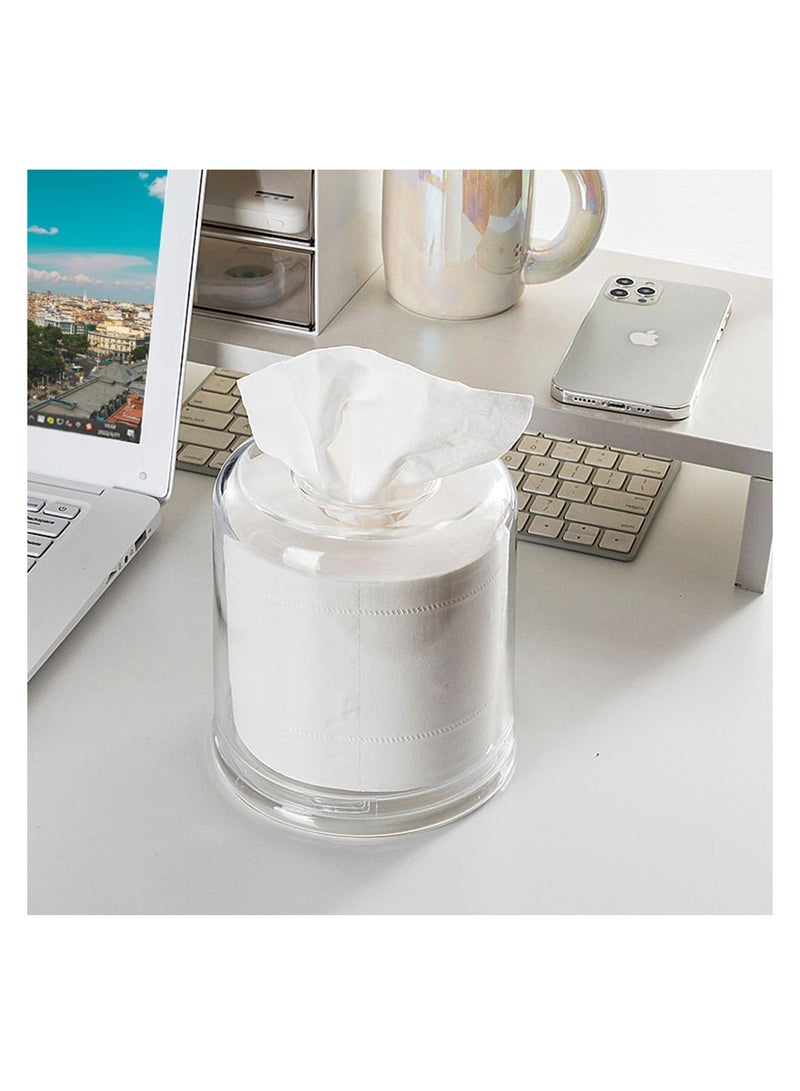 إي سي في في ECVV Acrylic Tissue Box Cover Clear, Round Clear Tissue Box Dispenser Box for Facial Tissue, Napkins, Dryer Sheets, Perfect for Bathroom, Countertop, Kitchen, Bedroom Dresser and Office Room Clear  - Image 5