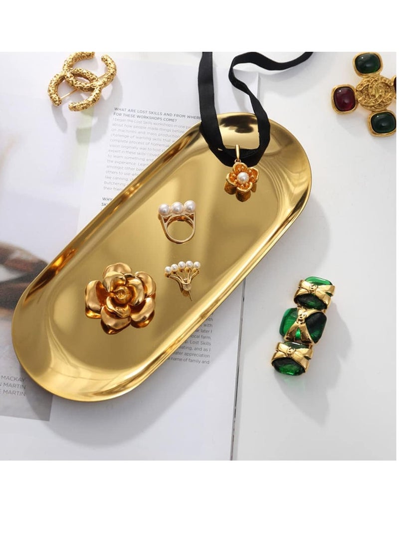 إي سي في في 2 Pack Stainless Steel Towel Tray Storage for Candles, 9"/23 * 9.4cm Vanity Trays Organizer Bathroom Soap Dish Cosmetics Jewelry Key Tray, Tea Plate Fruit Trays for Kitchen Bathroom Accessories  - Image 1
