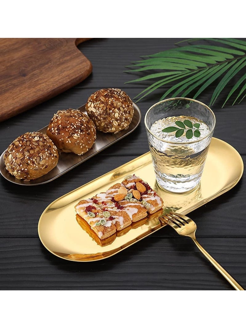 إي سي في في 2 Pack Stainless Steel Towel Tray Storage for Candles, 9"/23 * 9.4cm Vanity Trays Organizer Bathroom Soap Dish Cosmetics Jewelry Key Tray, Tea Plate Fruit Trays for Kitchen Bathroom Accessories  - Image 2