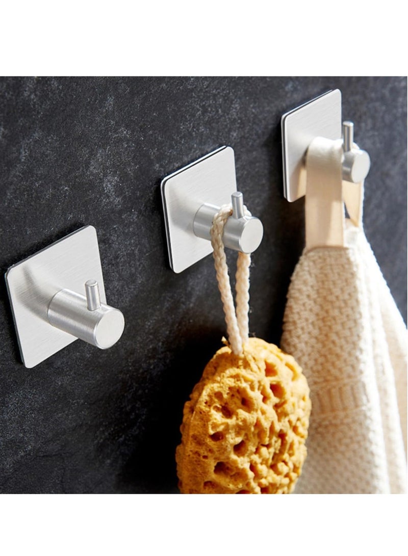 ECVV 4 Pcs Stainless Steel Self Adhesive Hooks, Towel Door Hooks for Bathrooms, Heavy Duty Robe Towel Wall Hooks for Hanging Coats, Hats, Keys, Towels, Shower Hanger Home Kitchen Silver  - Image 2