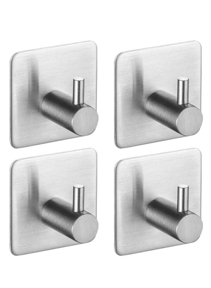 ECVV 4 Pcs Stainless Steel Self Adhesive Hooks, Towel Door Hooks for Bathrooms, Heavy Duty Robe Towel Wall Hooks for Hanging Coats, Hats, Keys, Towels, Shower Hanger Home Kitchen Silver  - Image 1