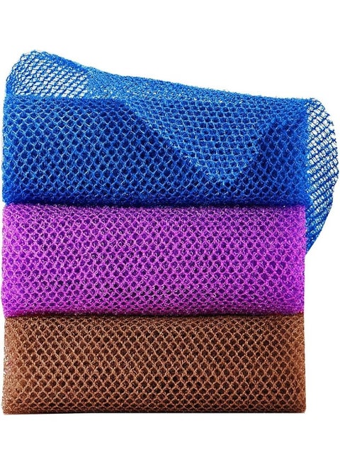 3Pcs African Net Sponges, Long Net Bath Sponge Exfoliating Towels For Bath, Shower Body Scrubber Back Scrubber Skin Smoothers For Daily Use, 80Cm Multicolor