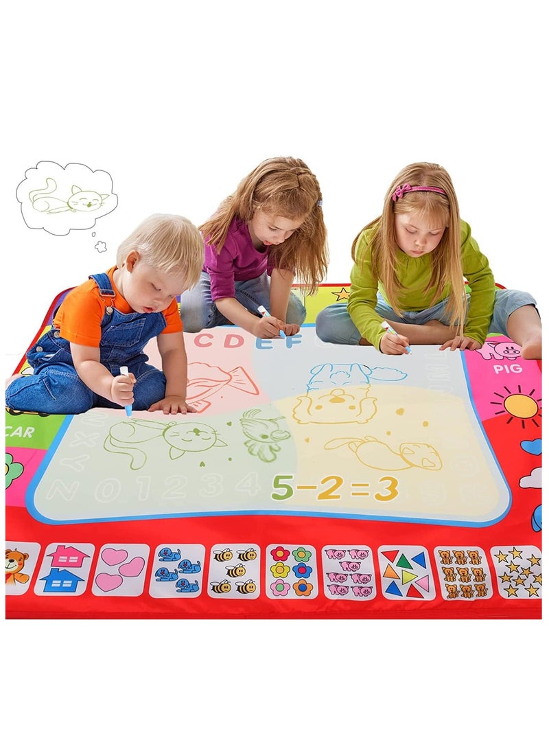 إي سي في في Aqua Magic Water Doodle Mat, Kids Painting Writing Toy Drawing Graffiti Board Coloring Mat With Pens Toddlers Educational Toys for 2-8 Year Old Girls Boys Gift 80 * 60CM  - Image 1