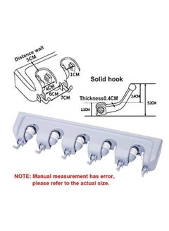 إي سي في في Mop and Broom Holder Wall Mount Heavy Duty Broom Holder Wall Mounted Broom Organizer Home Garden Garage Storage Rack 5 Position (Grey)  - Image 4