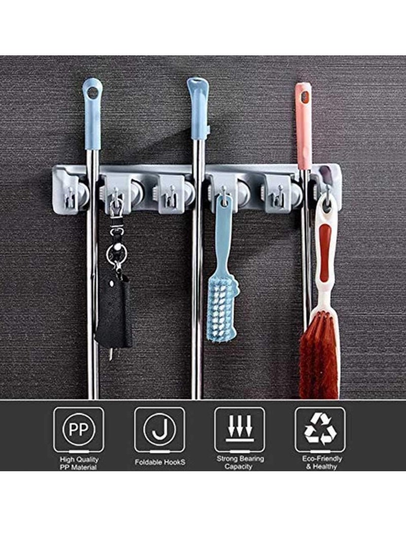 إي سي في في Mop and Broom Holder Wall Mount Heavy Duty Broom Holder Wall Mounted Broom Organizer Home Garden Garage Storage Rack 5 Position (Grey)  - Image 5