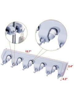 إي سي في في Mop and Broom Holder Wall Mount Heavy Duty Broom Holder Wall Mounted Broom Organizer Home Garden Garage Storage Rack 5 Position (Grey)  - Image 3