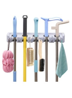 إي سي في في Mop and Broom Holder Wall Mount Heavy Duty Broom Holder Wall Mounted Broom Organizer Home Garden Garage Storage Rack 5 Position (Grey)  - Image 1