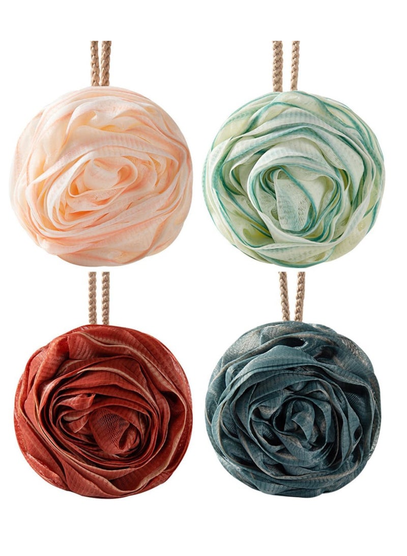 ECVV Large Bath Sponge Pouf Loofahs 4 Packs 70g/Pcs Rose Friendly Exfoliating Mesh Brush Shower Ball Exfoliate, Body Scrubber, Cleanse, Soothe Skin Bathroom Accessories Men Women Wash Cleaning Wine Red/Dark Geen/Light Pink/Light Green - Image 1
