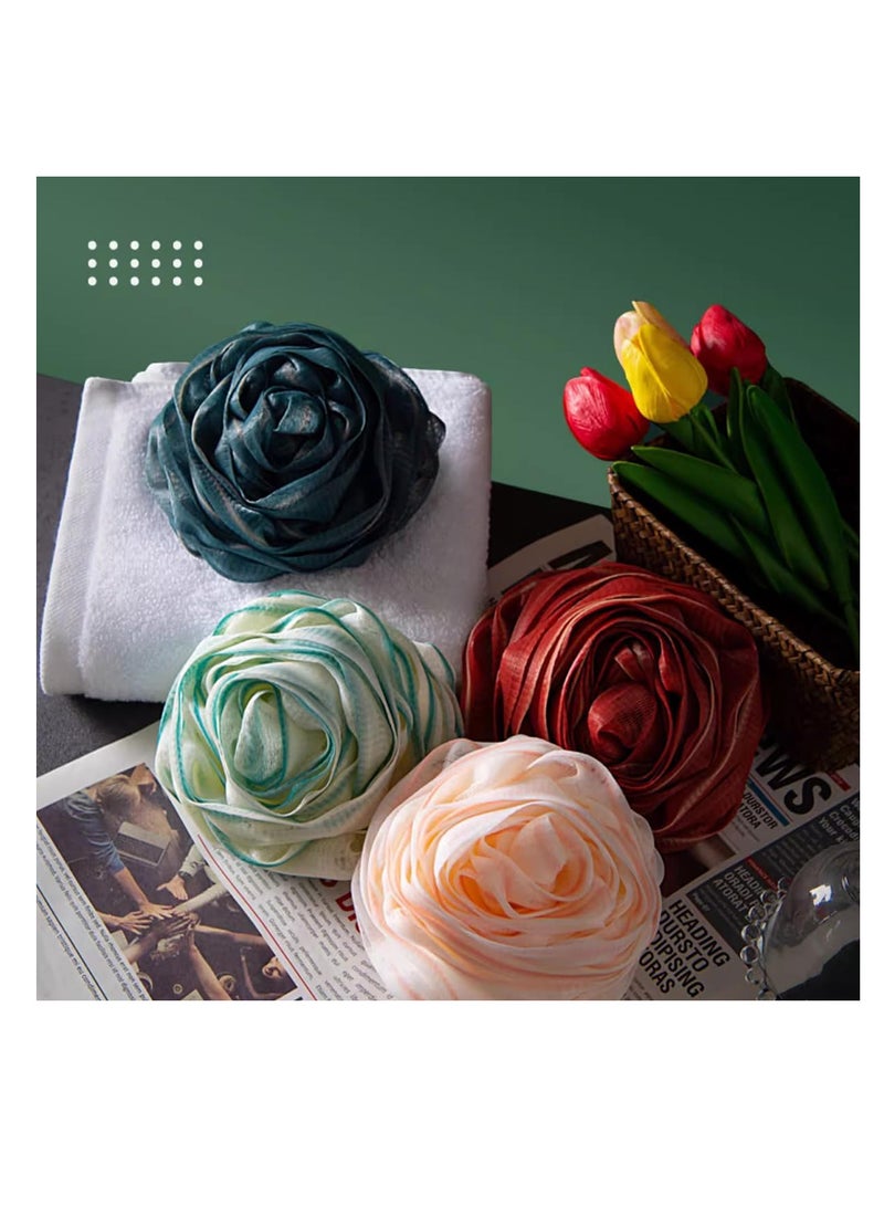 ECVV Large Bath Sponge Pouf Loofahs 4 Packs 70g/Pcs Rose Friendly Exfoliating Mesh Brush Shower Ball Exfoliate, Body Scrubber, Cleanse, Soothe Skin Bathroom Accessories Men Women Wash Cleaning Wine Red/Dark Geen/Light Pink/Light Green - Image 3