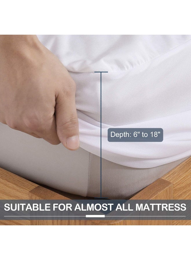 إي سي في في واقي مرتبة بيجامة من الخيزران Eggishorn 100% مقاوم للماء غلاف مرتبة تبريد فائق النعومة وقابل للتنفس للسرير كينج 193 * 203 سم قمة ناعمة، أبيض، مرتبة كينج - Image 5