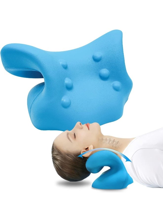 ECVV Cervical Neck Traction Pillow Neck and Shoulder Relaxer Orthopedic Pillow Neck Stretcher for Pain Relief and Muscle Relax with Massage Point Foam Blue  - Image 1