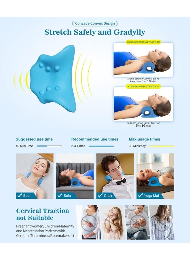 ECVV Cervical Neck Traction Pillow Neck and Shoulder Relaxer Orthopedic Pillow Neck Stretcher for Pain Relief and Muscle Relax with Massage Point Foam Blue  - Image 4