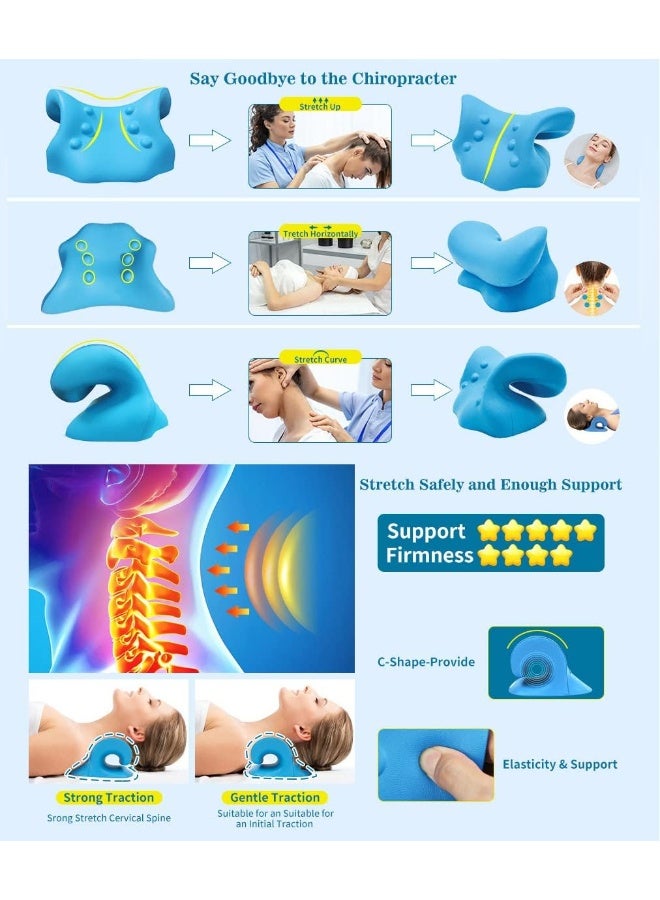 ECVV Cervical Neck Traction Pillow Neck and Shoulder Relaxer Orthopedic Pillow Neck Stretcher for Pain Relief and Muscle Relax with Massage Point Foam Blue  - Image 5