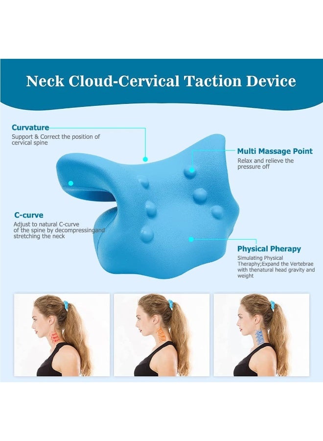 ECVV Cervical Neck Traction Pillow Neck and Shoulder Relaxer Orthopedic Pillow Neck Stretcher for Pain Relief and Muscle Relax with Massage Point Foam Blue  - Image 2