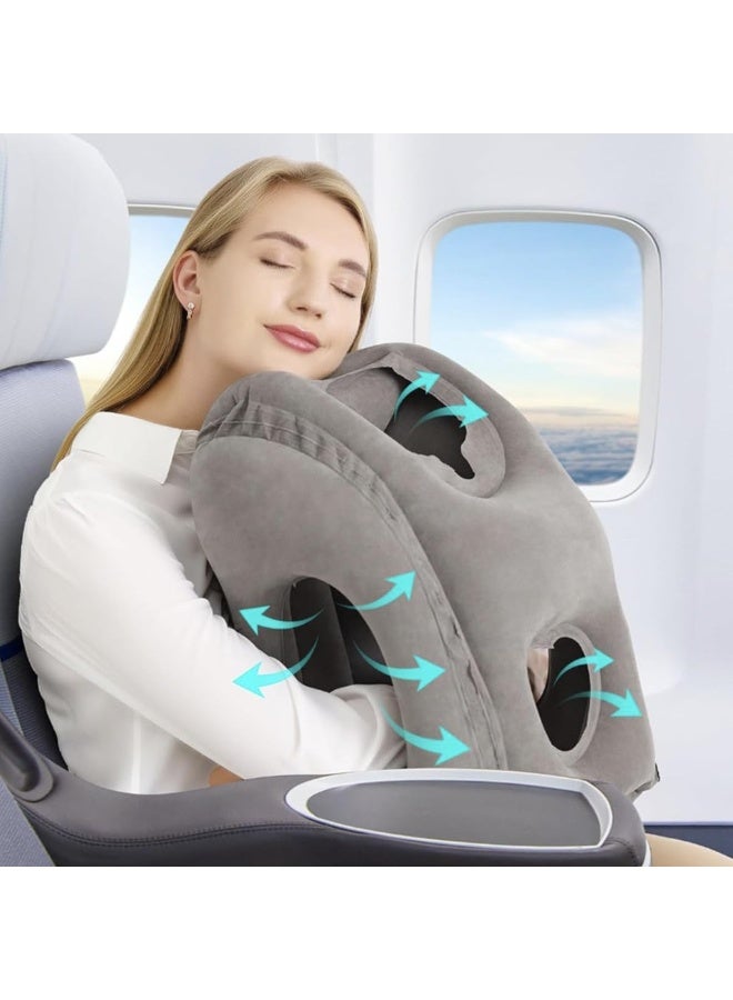 ECVV - Inflatable Neck Pillow Air-plane Travel Pillow Inflatable Cushion Airplane Pillow for Neck Support on Airplanes/Cars/Buses/Trains/Office Napping Fabric Black - Image 1