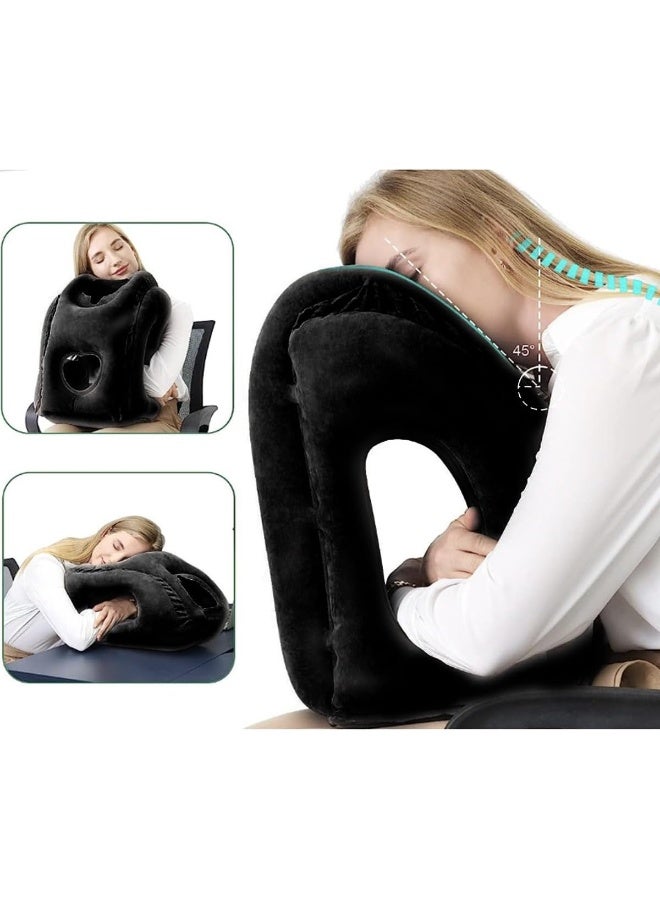 ECVV - Inflatable Neck Pillow Air-plane Travel Pillow Inflatable Cushion Airplane Pillow for Neck Support on Airplanes/Cars/Buses/Trains/Office Napping Fabric Black - Image 1