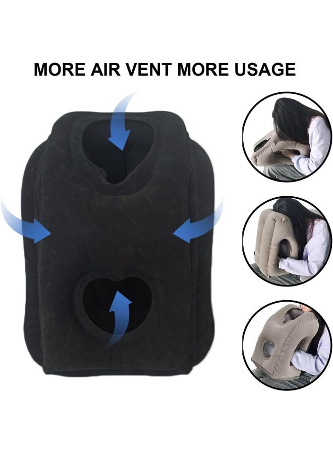 ECVV - Inflatable Neck Pillow Air-plane Travel Pillow Inflatable Cushion Airplane Pillow for Neck Support on Airplanes/Cars/Buses/Trains/Office Napping Fabric Black - Image 1