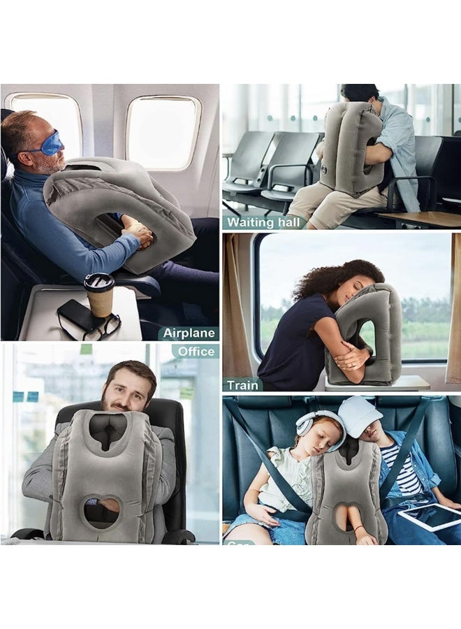 ECVV - Inflatable Neck Pillow Air-plane Travel Pillow Inflatable Cushion Airplane Pillow for Neck Support on Airplanes/Cars/Buses/Trains/Office Napping Fabric Black - Image 1