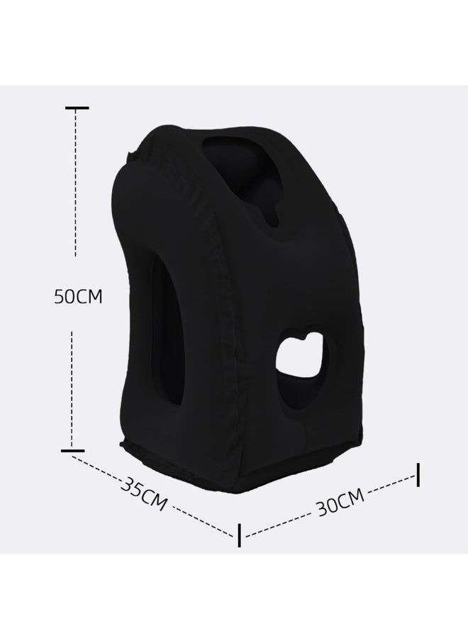 ECVV - Inflatable Neck Pillow Air-plane Travel Pillow Inflatable Cushion Airplane Pillow for Neck Support on Airplanes/Cars/Buses/Trains/Office Napping Fabric Black - Image 1