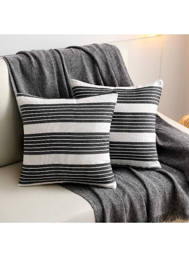 إي سي في في Pillow Covers Pack Of 2 Cotton Soft Decorative Square Throw Pillow Covers, Home Decorations For Sofa Couch Bed Chair 18x18 Inch/46x46 Cm Cotton Black and White  - Image 2