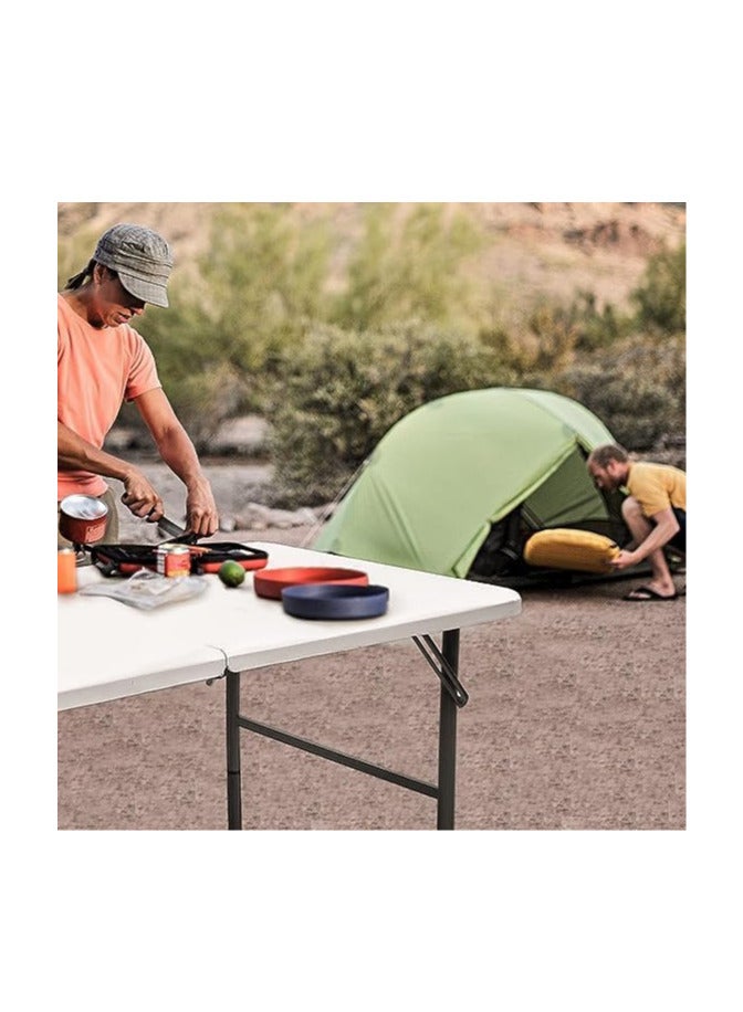 إي سي في في ECVV Heavy Duty Folding Table Centerfold, Ideal For Crafts, Outdoor Events, Picnic Table, BBQ Party, Camping Table, Convenient to Carry with Handle, Lightweight, Portable Table (White) (122x60x74cm) White 122x60x74 cm White  - Image 5