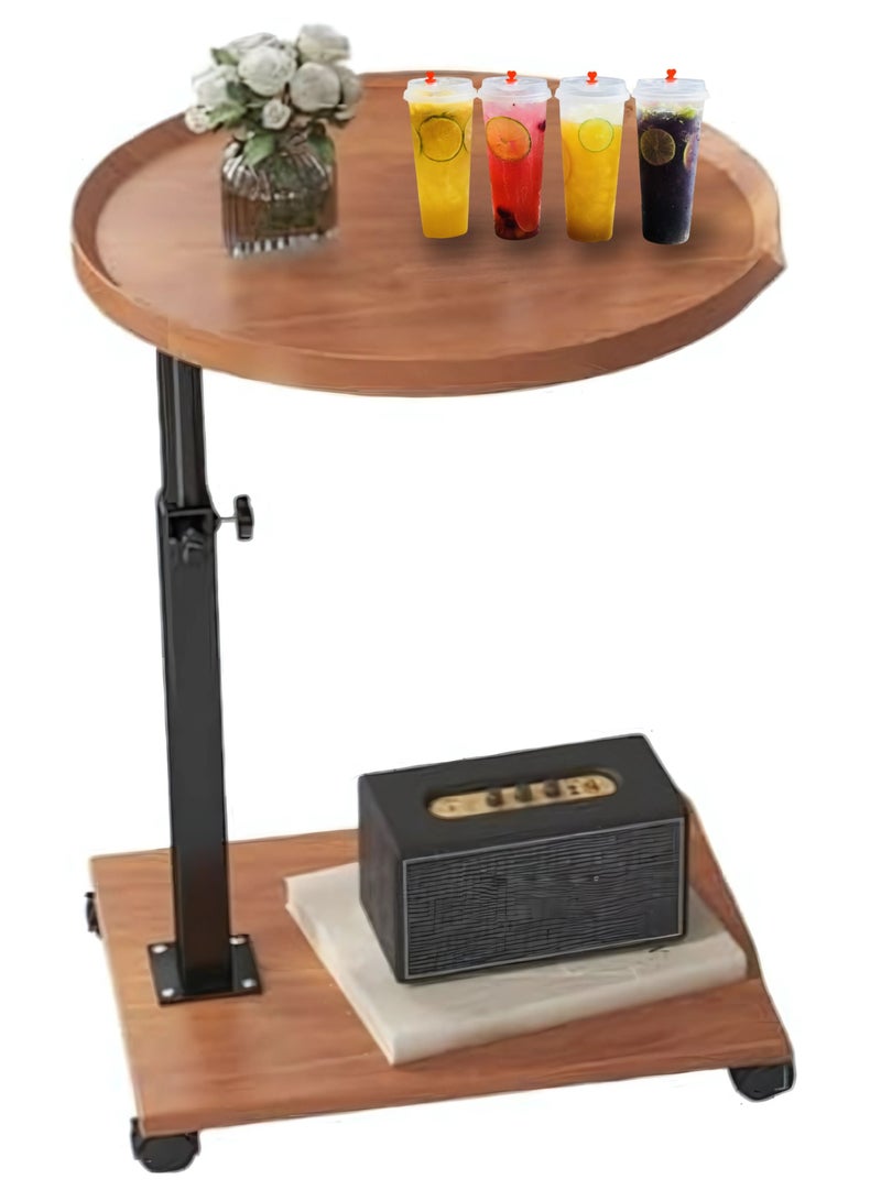 ECVV Versatile Sofa Side Table On Wheels Adjustment Wood Snacks Table Small Rolling Sofa Table Suitable for Homes Office | 65x40x40cm Brown - Image 1