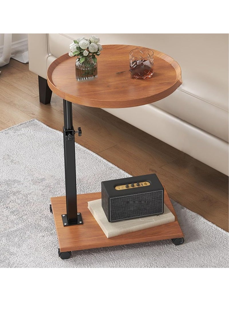 ECVV Versatile Sofa Side Table On Wheels Adjustment Wood Snacks Table Small Rolling Sofa Table Suitable for Homes Office | 65x40x40cm Brown - Image 2