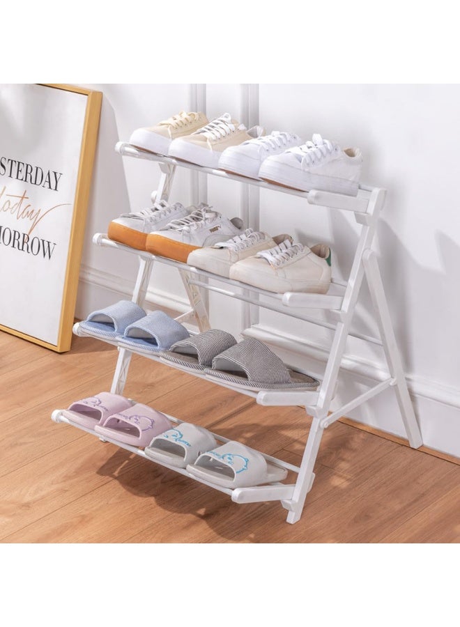 ECVV Collapsible Shoe Rack with Raised Base Design, Moisture-Proof Shoe Organizer for Closet and Entryway, Space-Saving 4 Tier Shoe Shelf for 16 Pairs White - Image 1