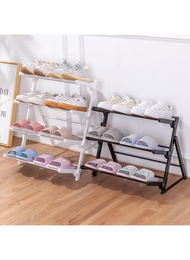 ECVV Collapsible Shoe Rack with Raised Base Design, Moisture-Proof Shoe Organizer for Closet and Entryway, Space-Saving 4 Tier Shoe Shelf for 16 Pairs White - Image 3