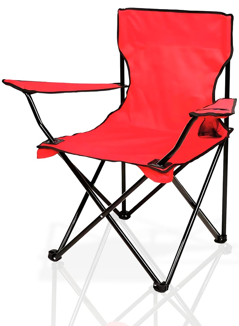 إي سي في في Folding Camping Chair | Portable Beach Chair with Cup Holder | With Carry Bag | For Fishing, Camping, Picnic, BBQ, Beach & Other Outdoor Activities (Red) Red  - Image 1