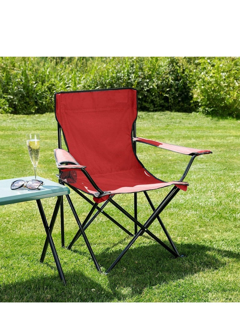 إي سي في في Folding Camping Chair | Portable Beach Chair with Cup Holder | With Carry Bag | For Fishing, Camping, Picnic, BBQ, Beach & Other Outdoor Activities (Red) Red  - Image 2