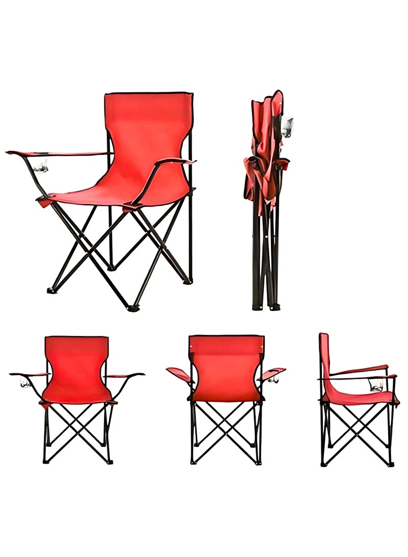 إي سي في في Folding Camping Chair | Portable Beach Chair with Cup Holder | With Carry Bag | For Fishing, Camping, Picnic, BBQ, Beach & Other Outdoor Activities (Red) Red  - Image 3