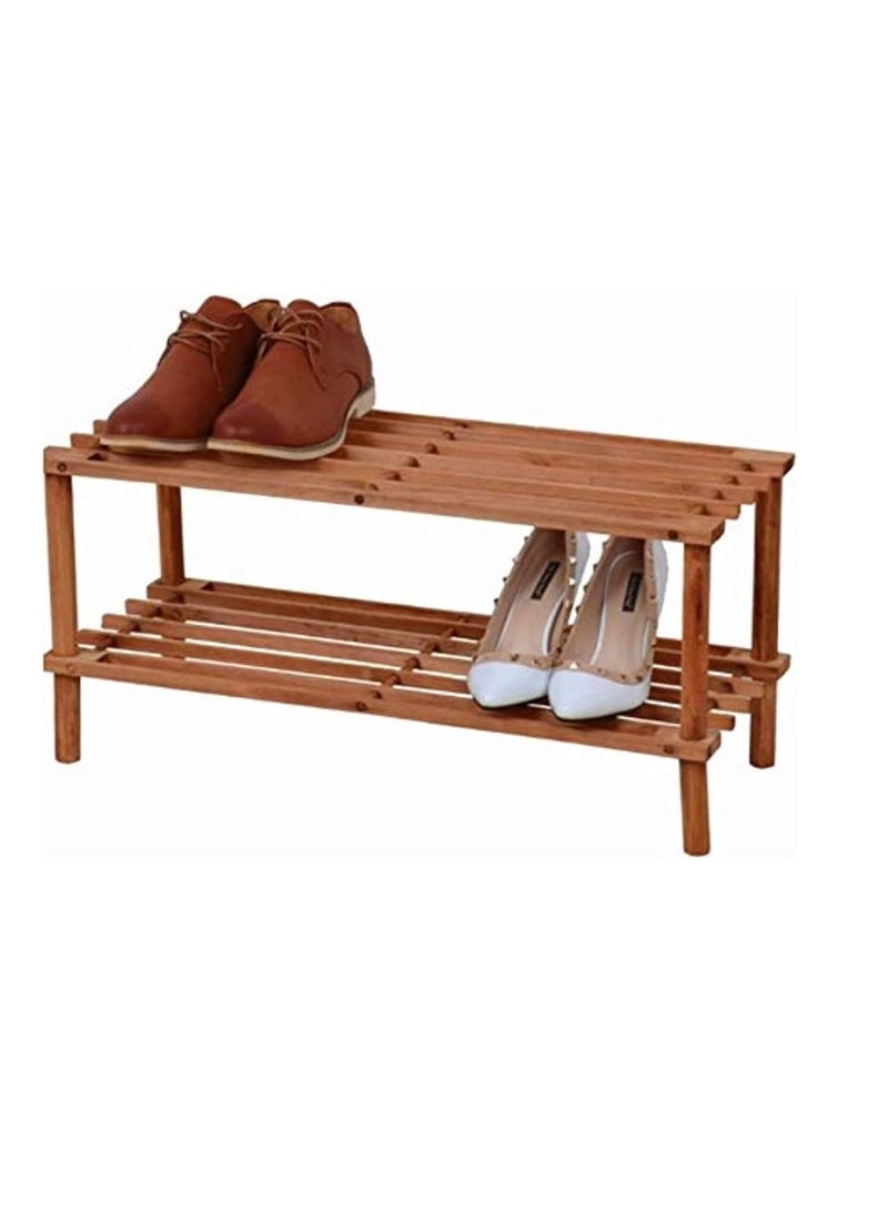 ECVV Simple Shoe Rack 2 Layer Assembly Wooden Organizer Family Dormitory Slippers Shelf Storage Dark Brown - Image 1
