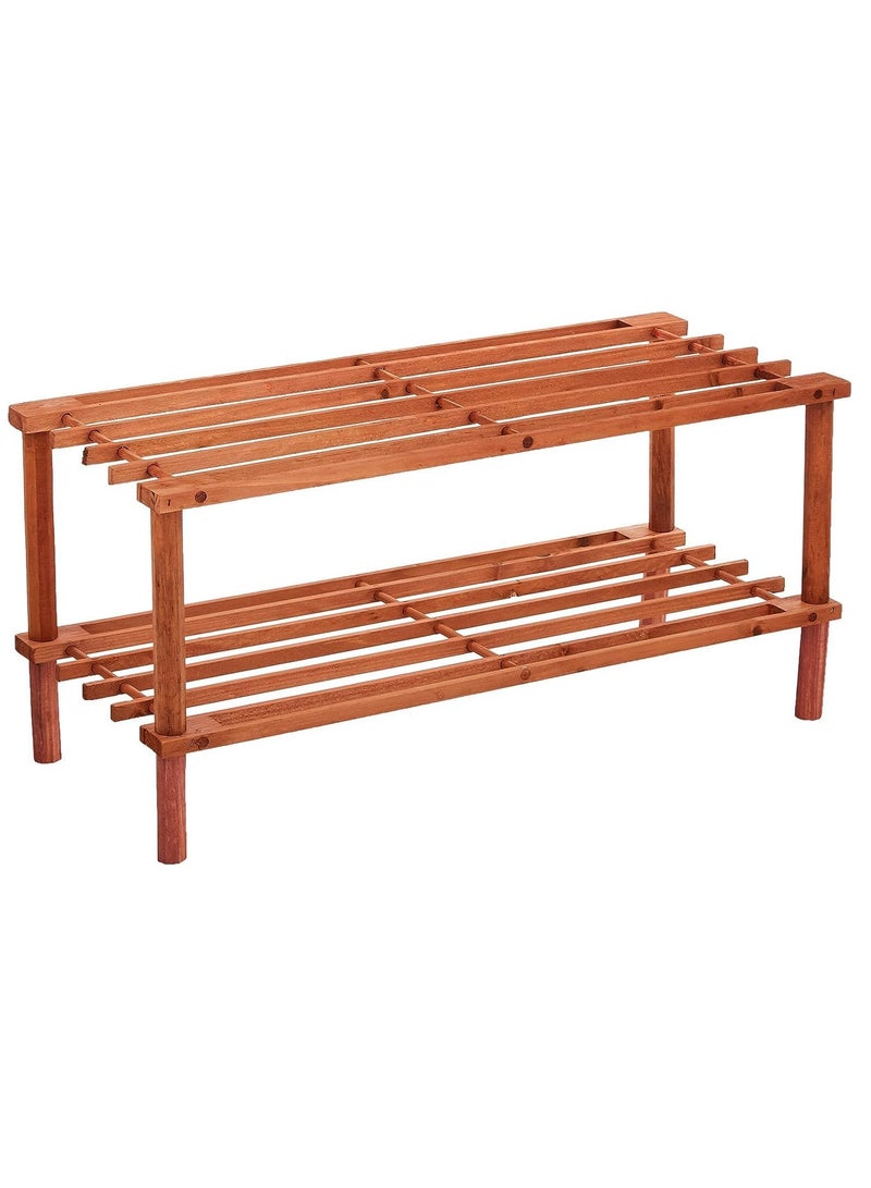 ECVV Simple Shoe Rack 2 Layer Assembly Wooden Organizer Family Dormitory Slippers Shelf Storage Dark Brown - Image 2