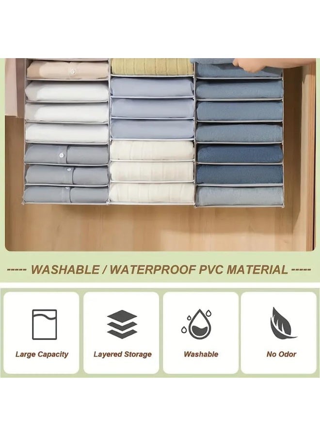 إي سي في في 6-Shelf Wardrobe Clothes Organizer 1 Pack Hanging Closet Clothing Storage Dividers PVC Cabinet Pants Shelf Foldable Drawers with Hanger Hook for Organizing Bedroom Nursery Bathroom Beige - Image 4