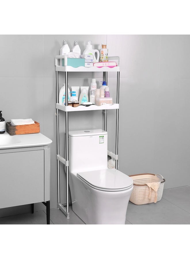 إي سي في في 2 Tier Over The Toilet Storage Rack Rust-Free & Sturdy Metal Toilet Rack No Drill Over Toilet Shelves For Commode storage, Bathroom Space Saver, Toilet Organizer Silver  - Image 1